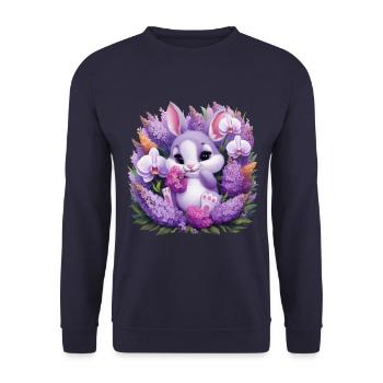 Lapin Kawaii avec orchidées et lilas - Sweat-shirt Unisexe - marine - Devant - Alina (178cm) & Michal (187cm)