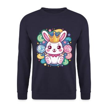 Lapin kawaii avec couronne et sucettes - Sweat-shirt Unisexe - marine - Devant - Alina (178cm) & Michal (187cm)