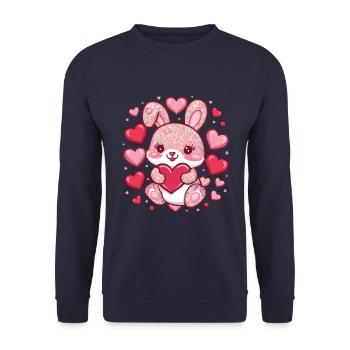 Kawaii Häschen im Cartoon Stil - Unisex Pullover - Navy - Vorne - Alina (178cm) & Michal (187cm)