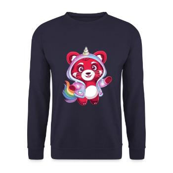 Roter Einhorn Panda - Unisex Pullover - Navy - Vorne - Alina (178cm) & Michal (187cm)
