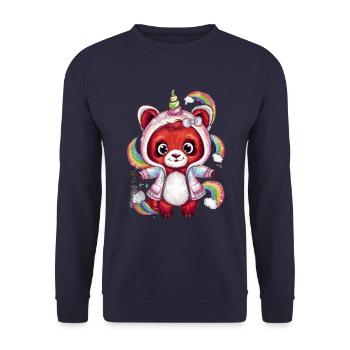 Roter Einhorn Panda - Unisex Pullover - Navy - Vorne - Alina (178cm) & Michal (187cm)