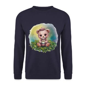 Teddybär liebt Tee - Unisex Pullover - Navy - Vorne - Alina (178cm) & Michal (187cm)