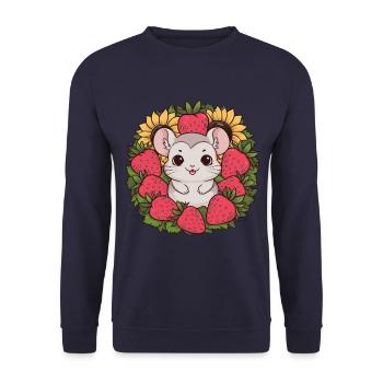 Kawaii Chinchilla mit Erdbeeren & Sonnenblumen - Unisex Pullover - Navy - Vorne - Alina (178cm) & Michal (187cm)