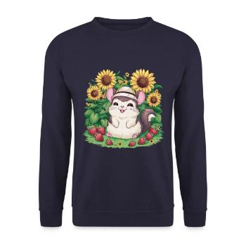 Kawaii Chinchilla mit Erdbeeren & Sonnenblumen - Unisex Pullover - Navy - Vorne - Alina (178cm) & Michal (187cm)