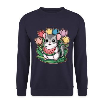 Chinchilla kawaii avec pastèque et tulipes - Sweat-shirt Unisexe - marine - Devant - Alina (178cm) & Michal (187cm)