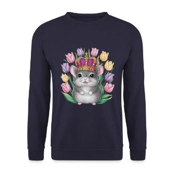 Kawaii chinchilla with crown and colorful tulips - Unisex Sweatshirt - navy - Front - Alina (178cm) & Michal (187cm)