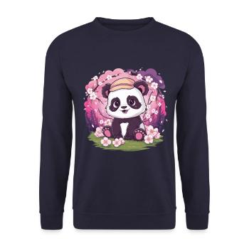 Kawaii Panda with Cherry Blossoms - Unisex Sweatshirt - navy - Front - Alina (178cm) & Michal (187cm)