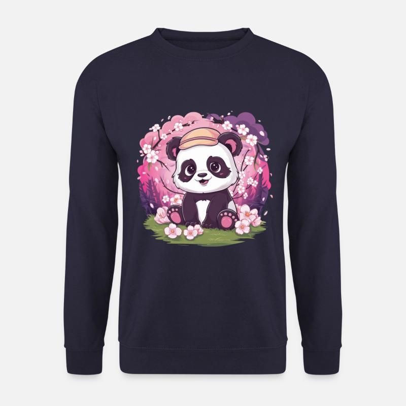 Kawaii Panda with Cherry Blossoms - Unisex Sweatshirt - navy