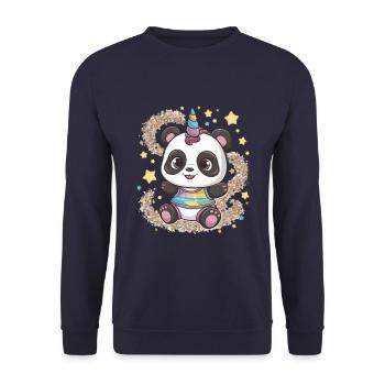 Niedliches Einhorn Panda - Unisex Pullover - Navy - Vorne - Alina (178cm) & Michal (187cm)