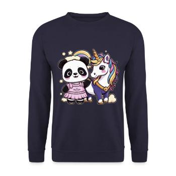Cute Kawaii Panda with Unicorn - Unisex Sweatshirt - navy - Front - Alina (178cm) & Michal (187cm)