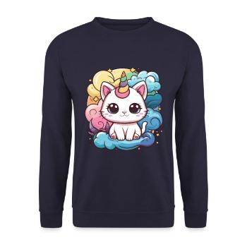 Chat licorne kawaii - Sweat-shirt Unisexe - marine - Devant - Alina (178cm) & Michal (187cm)
