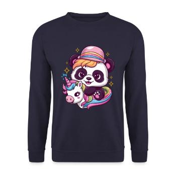 Cute Kawaii Panda with Unicorn - Unisex Sweatshirt - navy - Front - Alina (178cm) & Michal (187cm)
