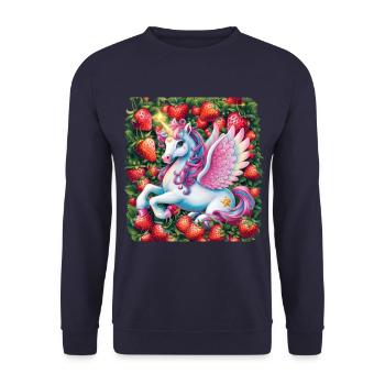 Mignon Licorne Pégase avec des fraises - Sweat-shirt Unisexe - marine - Devant - Alina (178cm) & Michal (187cm)