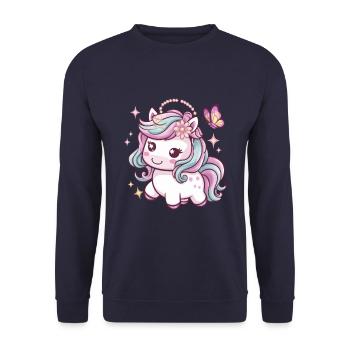 Licorne Kawaii mignonne avec papillon - Sweat-shirt Unisexe - marine - Devant - Alina (178cm) & Michal (187cm)