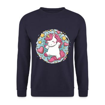 Mignon licorne kawaii avec des étoiles et des cœurs - Sweat-shirt Unisexe - marine - Devant - Alina (178cm) & Michal (187cm)