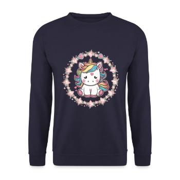 Mignon licorne kawaii avec des étoiles et des cœurs - Sweat-shirt Unisexe - marine - Devant - Alina (178cm) & Michal (187cm)