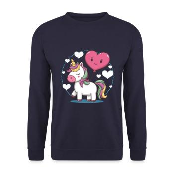 Licorne mignonne avec des ballons en forme de cœur - Sweat-shirt Unisexe - marine - Devant - Alina (178cm) & Michal (187cm)