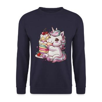 Kawaii Einhonr with cake - Unisex Sweatshirt - navy - Front - Alina (178cm) & Michal (187cm)