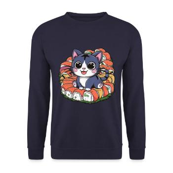 Mignon chat kawaii aime les sushis - Sweat-shirt Unisexe - marine - Devant - Alina (178cm) & Michal (187cm)