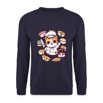 Mignon chat kawaii aime les sushis - Sweat-shirt Unisexe - marine - Devant - Alina (178cm) & Michal (187cm)
