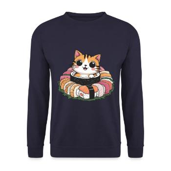 Mignon chat kawaii aime les sushis - Sweat-shirt Unisexe - marine - Devant - Alina (178cm) & Michal (187cm)