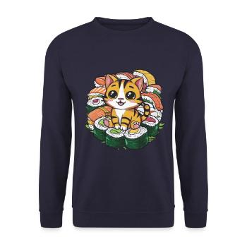 Mignon chat kawaii aime les sushis - Sweat-shirt Unisexe - marine - Devant - Alina (178cm) & Michal (187cm)