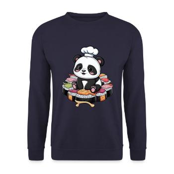 Süßer Kawaii Panda mit großer Sushi Variation - Unisex Pullover - Navy - Vorne - Alina (178cm) & Michal (187cm)