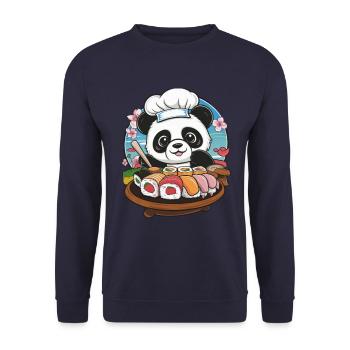 Süßer Kawaii Panda mit großer Sushi Variation - Unisex Pullover - Navy - Vorne - Alina (178cm) & Michal (187cm)
