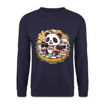 Süßer Kawaii Panda mit großer Sushi Variation - Unisex Pullover - Navy - Vorne - Alina (178cm) & Michal (187cm)