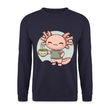 Kawaii Axolotl aime le thé vert - Sweat-shirt Unisexe - marine - Devant - Alina (178cm) & Michal (187cm)