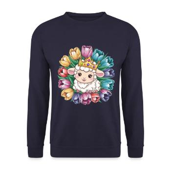 Royal Kawaii Sheep with Crown and Tulips - Unisex Sweatshirt - navy - Front - Alina (178cm) & Michal (187cm)