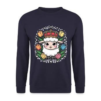 Royal Kawaii Sheep with Crown and Tulips - Unisex Sweatshirt - navy - Front - Alina (178cm) & Michal (187cm)