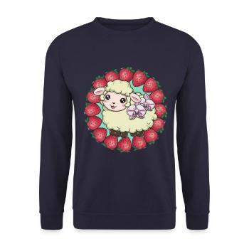 Cute Kawaii Sheep with Strawberries & Orchids - Unisex Sweatshirt - navy - Front - Alina (178cm) & Michal (187cm)