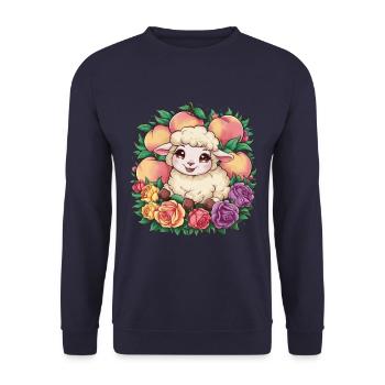 Kawaii sheep with peaches and roses - Unisex Sweatshirt - navy - Front - Alina (178cm) & Michal (187cm)