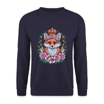 Cartoon kawaii fox with crown, roses and lilies - Unisex Sweatshirt - navy - Front - Alina (178cm) & Michal (187cm)
