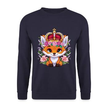 Cartoon kawaii fox with crown, roses and lilies - Unisex Sweatshirt - navy - Front - Alina (178cm) & Michal (187cm)