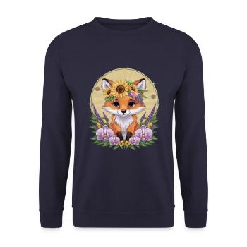Fox with orchids and sunflowers - Unisex Sweatshirt - navy - Front - Alina (178cm) & Michal (187cm)