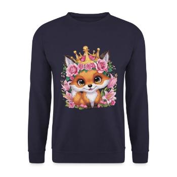 Cartoon kawaii fox with crown, roses and lilies - Unisex Sweatshirt - navy - Front - Alina (178cm) & Michal (187cm)