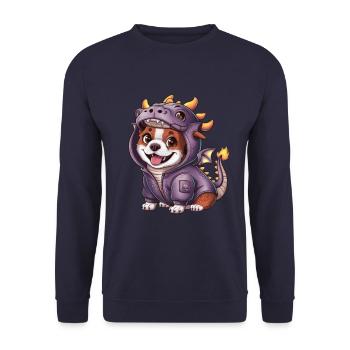 Süßer Kawaii Hund mit Drachen Outfit - Unisex Pullover - Navy - Vorne - Alina (178cm) & Michal (187cm)