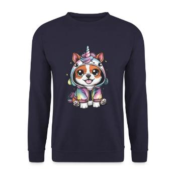 Kawaii Hund mit Einhorn Outfit - Unisex Pullover - Navy - Vorne - Alina (178cm) & Michal (187cm)