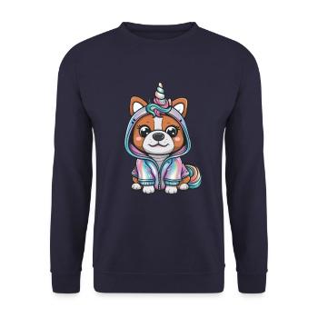 Kawaii Hund mit Einhorn Outfit - Unisex Pullover - Navy - Vorne - Alina (178cm) & Michal (187cm)