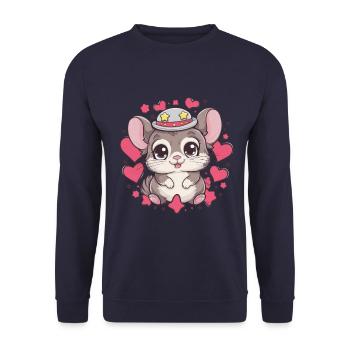 Chinchila kawaii avec cœurs et étoiles - Sweat-shirt Unisexe - marine - Devant - Alina (178cm) & Michal (187cm)
