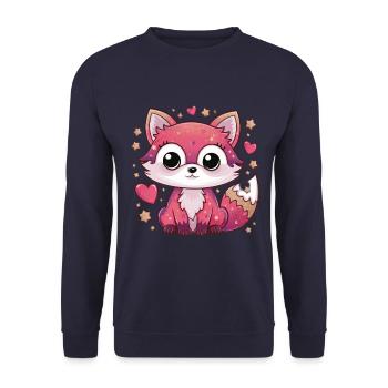 Kawaii Fox with Hearts and Stars - Unisex Sweatshirt - navy - Front - Alina (178cm) & Michal (187cm)