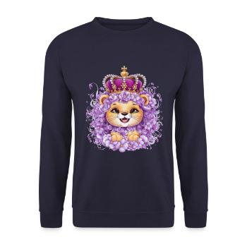 Mignon lion kawaii avec couronne et mer de fleurs - Sweat-shirt Unisexe - marine - Devant - Alina (178cm) & Michal (187cm)