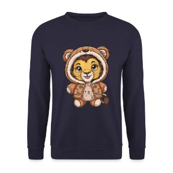 Kawaii Lion Cartoon Style with Teddy Bear Outfit - Unisex Sweatshirt - navy - Front - Alina (178cm) & Michal (187cm)