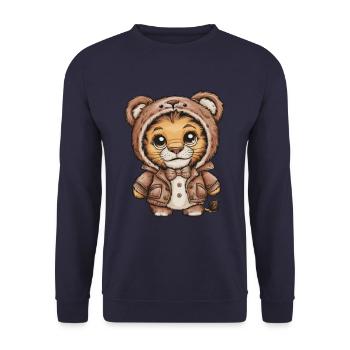 Kawaii Lion in Cartoon Style with Teddy Bear Outfit - Unisex Sweatshirt - navy - Front - Alina (178cm) & Michal (187cm)
