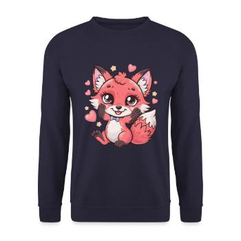 Kawaii Fox with Hearts and Stars - Unisex Sweatshirt - navy - Front - Alina (178cm) & Michal (187cm)