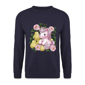Licorne Kawaii avec Poires & Fleurs - Sweat-shirt Unisexe - marine - Devant - Alina (178cm) & Michal (187cm)