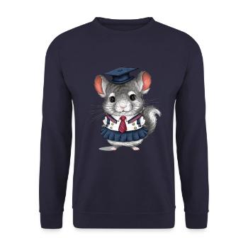 Cartoon Kawaii Chinchilla mit Schuluniform - Unisex Pullover - Navy - Vorne - Alina (178cm) & Michal (187cm)