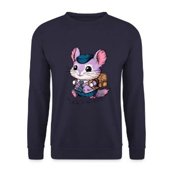 Cartoon Kawaii Chinchilla mit Schuluniform - Unisex Pullover - Navy - Vorne - Alina (178cm) & Michal (187cm)